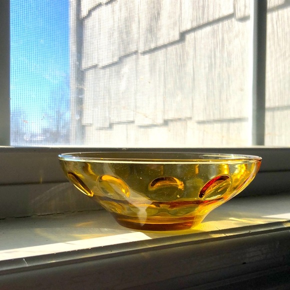 1960 Mid Century Modern Vintage Art Deco Amber Glass Bowl - Picture 3 of 5